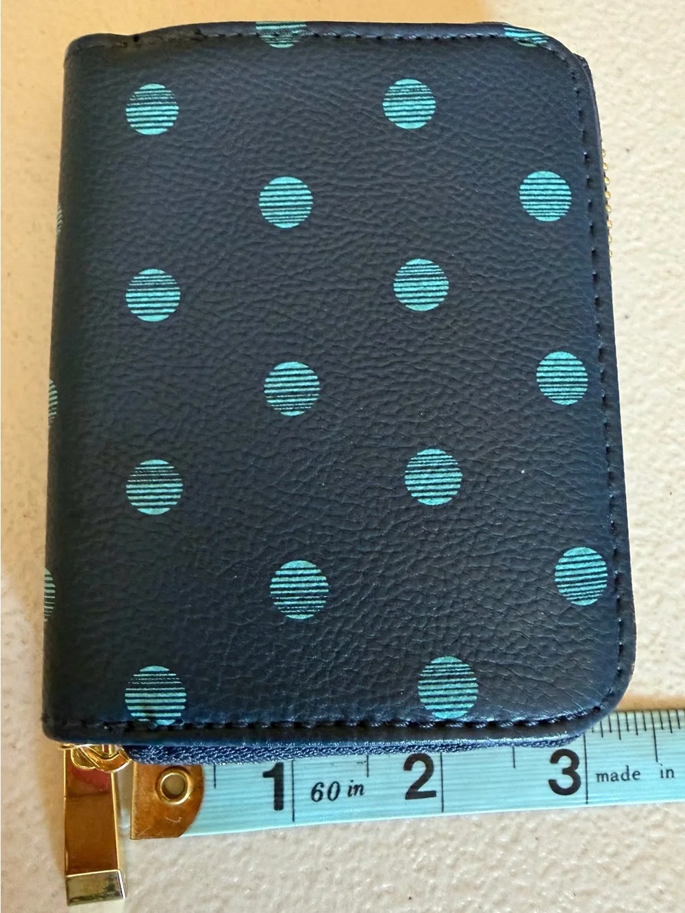 Women's dark teal Polka Dot Zip Wallet with Teal Accents